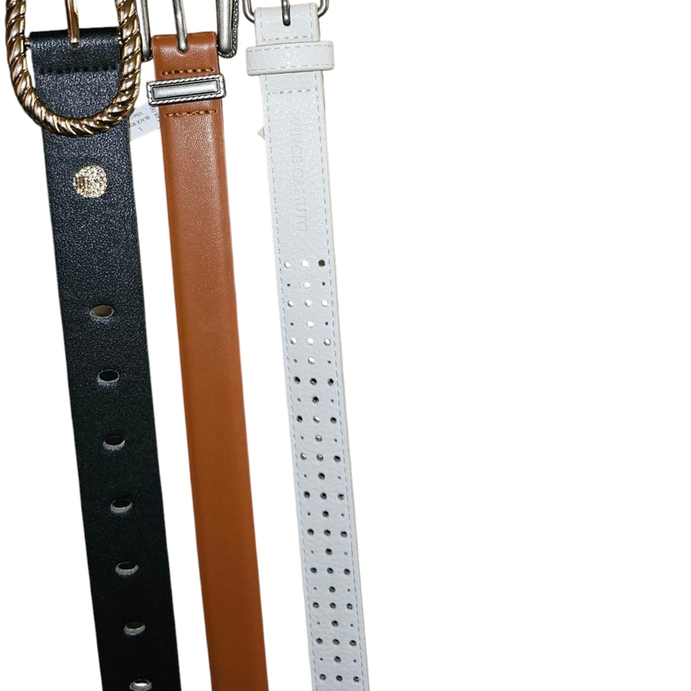 Vince Camuto 3 Pk Stylish Black, Brown, and White Belts Set - Picture 2 of 3